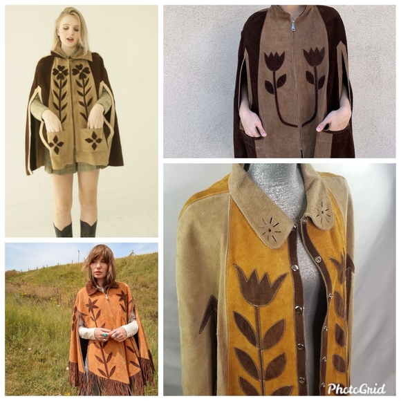 VINTAGE 1960’s Two-tone Suede Cape - Picture 2 of 9